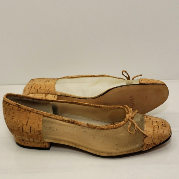 Vintage Rare Vaneli Cork & Mesh Bow Accent Ballet Flats Size 9.5 M - Picture 2 of 16